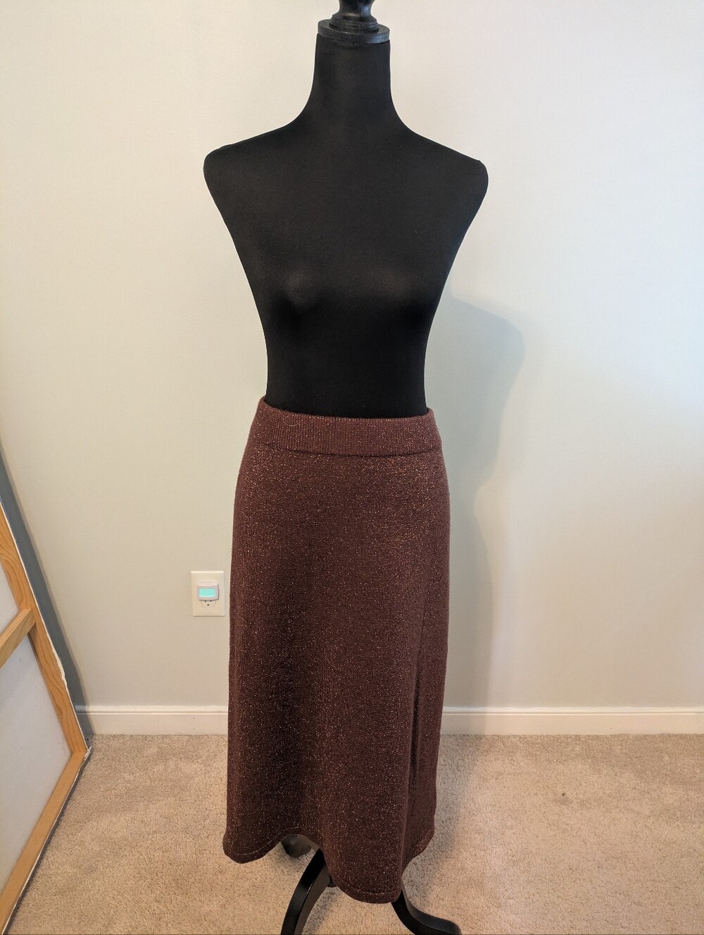 Midnight Velvet Brown Metallic Pencil Skirt Size 3X Shimmer Glitter Midi Knit